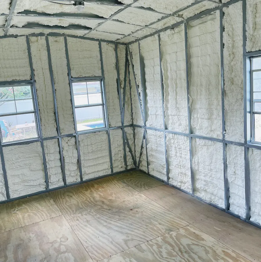 Closed-cell spray foam insulation applied to wall cavities in a residential project in Parsippany-Troy Hills